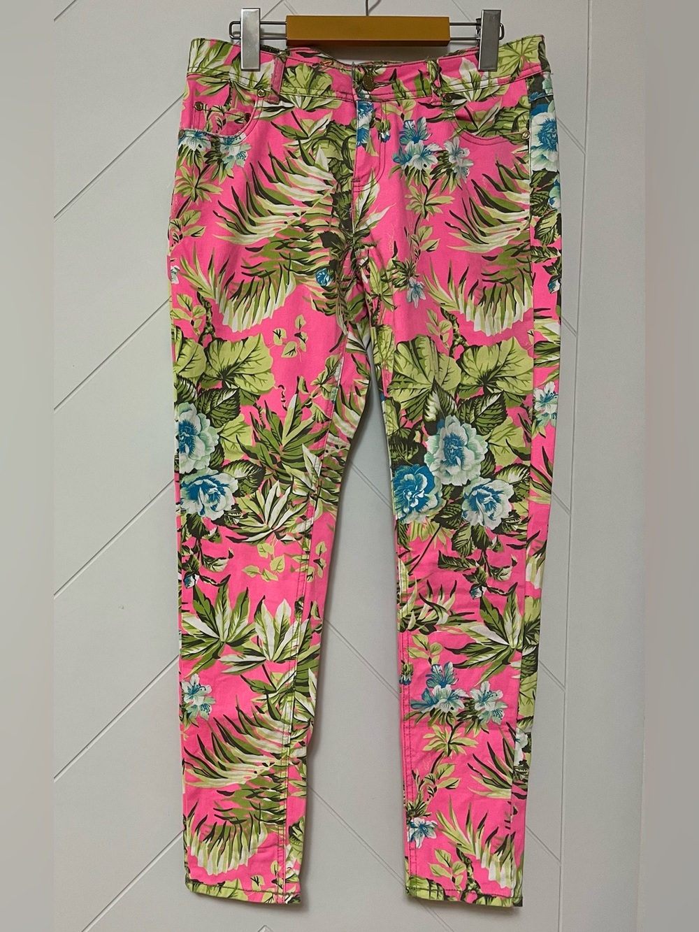 Denim Co Pink Tropical Floral Pants Women Size M